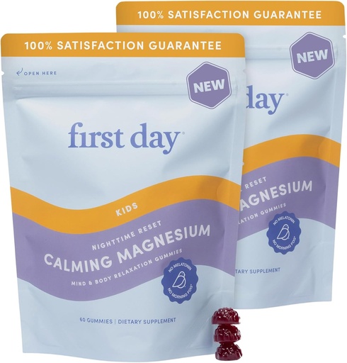 [BRSRAHAYOAIB4YL4] FIRST DAY Magnesium for Kids Gummies – Calm Kids Magnesium Citrate Gummies to Support Sleep & Relaxation – Bedtime Supplement with Suntheanine® L-Theanine, NO Melatonin - Strawberry - 30-Day Supply