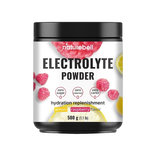 [BRSROCT2AQIBOF3D] NatureBell Electrolytes Powder - 500 g - Hydration Support with Essential Minerals - Energy & Muscle Health Support* - Sugar-Free & Keto-Friendly - Easily Mixable Powder - Lemon & Raspberry Flavor