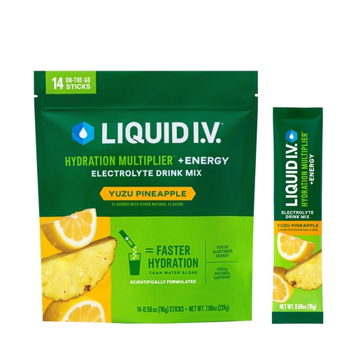 [BRSRMYYFOYPGMH3D] Liquid I.V.® Hydration Multiplier +Energy - Yuzu Pineapple | Electrolyte Powder Drink Mix | 1 Pack (14 Servings)
