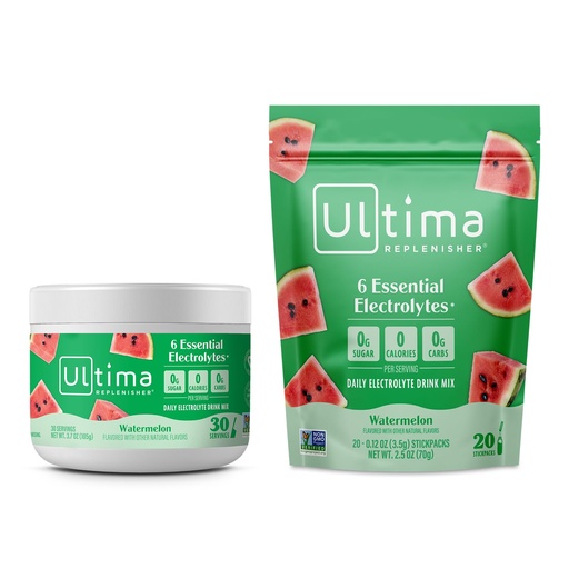 [BRSRMALYCADRS2Q7] Ultima Replenisher Electrolyte Powder Drink Mix Bundle – Sugar Free – Watermelon, 30 Serving Canister and 20 Stickpacks – 6 Electrolytes and Minerals – Keto Friendly, Vegan, Non-GMO
