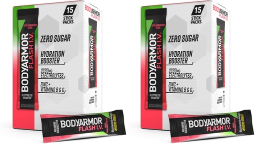 [BRSRGZQ2BUFBQDI2] BODYARMOR Flash IV Electrolyte Packets,Strawberry Kiwi - Zero Sugar Drink Mix,Single Serve Packs,Coconut Water Powder,(Pack of 30)
