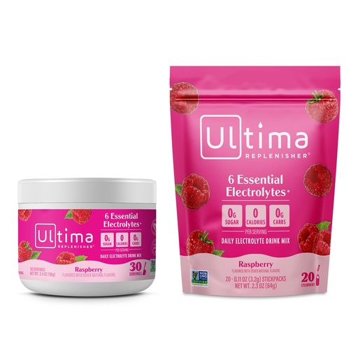 [BRSRMAY5BMHWKCTP] Ultima Replenisher Electrolyte Powder Drink Mix Bundle – Sugar Free – Rasberry, 30 Serving Canister and 20 Stickpacks – 6 Electrolytes and Minerals – Keto Friendly, Vegan, Non-GMO