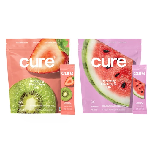 [BRSROZ3YBMIQM33K] Cure Hydration Electrolyte Mix | Electrolyte Powder for Dehydration Relief and Energy | Made with Coconut Water | No Added Sugar | Vegan | Paleo Friendly | Watermelon + Strawberry Kiwi | 28 Packets
