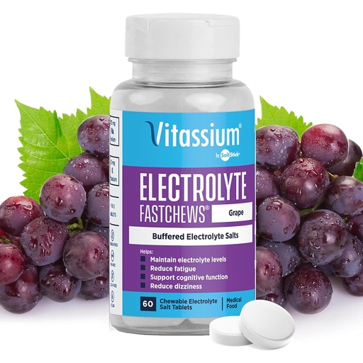 [BRSW2BQOOB6B4CLP] Vitassium FastChews, Chewable Electrolyte Tablets for Management of POTS and High Sodium Diets, Fast-Acting Sodium Tablets, Grape Flavor, 60 Count