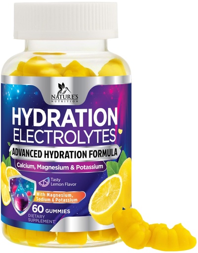 [BRSRAAT2BUBAID3A] Hydration Electrolyte Gummies - Daily Liquid Replenisher Gummy - Electrolyte Multiplier with Minerals, Potassium & Real Salt - Vegan, Non-GMO - Tasty Lemon Flavor Hydration Electrolytes - 60 Gummies