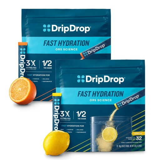 [BRSRMEDRAEGWGCLB] DripDrop Hydration - Electrolyte Powder Packets - Lemon & Orange Citrus Bundle - 64 Count