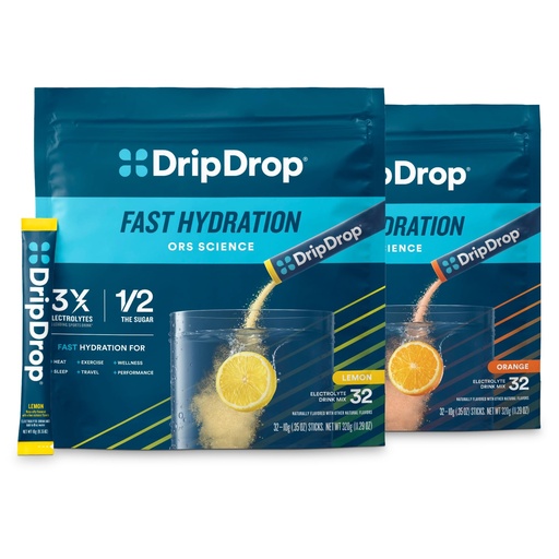 [BRSRMEDRAEGWGCLB] DripDrop Hydration - Electrolyte Powder Packets - Lemon & Orange Citrus Bundle - 64 Count