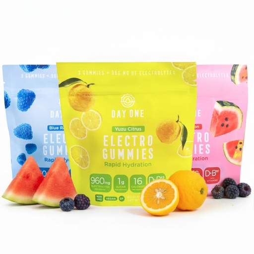[BRSRGYIKAAIBMD3O] Day One Electrogummies Sour Pack - Citrus, Blue Raspberry & Watermelon Electrolyte Gummies for Runner, Athlete - Hydration Gummies with Electrolytes - Alternative to Powders, Tablets 180 Count