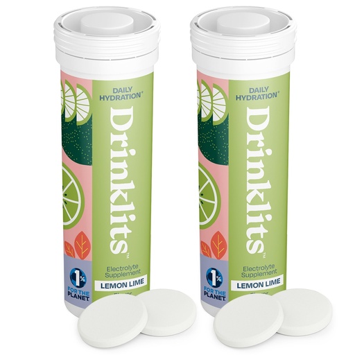 [BRSROBIFOUMQGCDB] Drinklits Lemon-Lime Daily Hydration Tablets (2) Tube Bundle | Essential Electrolytes – 0g Sugar – Replenishing Hydration Drink | 20 Servings - 10 Tablets Per Tube