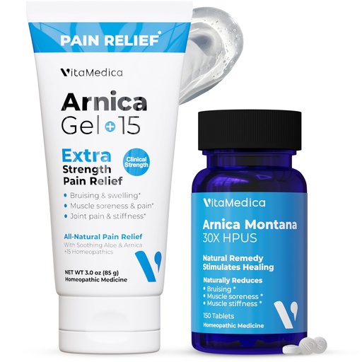 [BRSROZIFCMIRGHI4] VitaMedica Arnica Montana Tablets & Arnica Gel Bundle – Support for Bruising, Swelling & Soreness, 150 Rapid-Dissolve Tablets + 3 oz Water-Based Gel