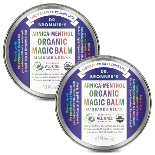 [BRSRMAAYDNYAOD3U] Dr. Bronner's - Organic Magic Balm - Arnica-Menthol, Made w/Organic Beeswax & Hemp Oil, Moisturizes & Soothes Hands, Face, & Body (2 oz, 2-Pack)