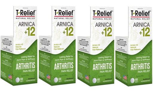 [BRSWIFYRCMOQECA7] MediNatura T-Relief Extra Strength Arthritis Pain Reliever Arnica +12 Natural Medicines for Joint Soreness Stiffness Aches, Quick Dissolving Pain Relief for Women & Men - 100 Tablets (4 Pack)