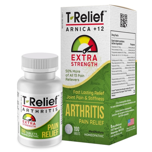 [BRSWIYQQOBYRUE3E] T-Relief Extra Strength Arthritis Pain Reliever Arnica +12 Natural Medicines for Joint Soreness Stiffness Aches, Quick Dissolving Pain Relief for Women & Men - 100 Tablets