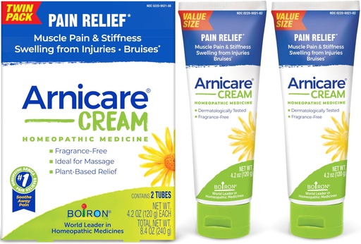 [BRSREZT4CQDRYCL6] Boiron Arnicare Cream 4.2 oz (Twin Pack) for Joint Pain, Muscle Pain Relief, Swelling, Soreness, Stiffness, and Bruises - Fast Absorbing and Fragrance-Free Arnica