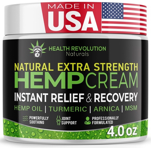 [BRSROHY7AEFA2YD7] Health Revolution Hemp Arnica Cream Maximum Strength - Soothes Muscles, Joints, Feet, Nerve, Back, Knee, Hip, with Arnica, MSM, Emu, Turmeric - Expertly Formulated 4oz