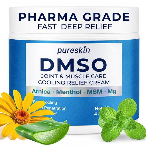 [BRSRGFIPAUIWE2TF] PURESKIN DMSO Relief Cream – Pharmaceutical Grade Fast-Absorbing Cooling Formula for Active Lifestyles – Lightweight Cream with Arnica, MSM, Magnesium, Menthol & Aloe, 4 oz