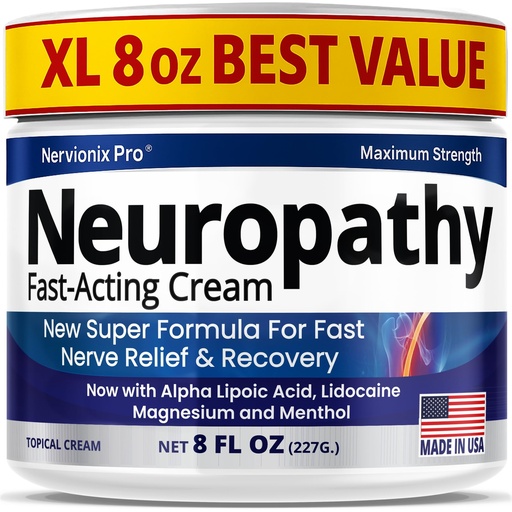 [BRSRGBQPO54GAFI7] Neuropathy Nerve Relief Cream – Extra Large 8 oz – Maximum Strength for Feet Hands Legs Toes Back – Natural Ingredients Arnica Aloe Vera MSM Vitamins – Fast-Acting Soothing Relief – Super Value 8 oz