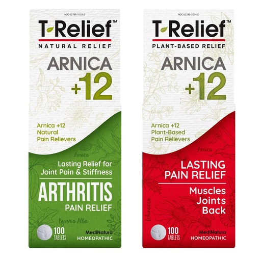 [BRSW2CQCCIIQ4HT2] MediNatura Whole Body + Joints Bundle T-Relief Arnica +12 Natural Arthritis Pain Tablets 100ct + T-Relief Arnica +12 Natural Pain Relieving Tablets 100ct