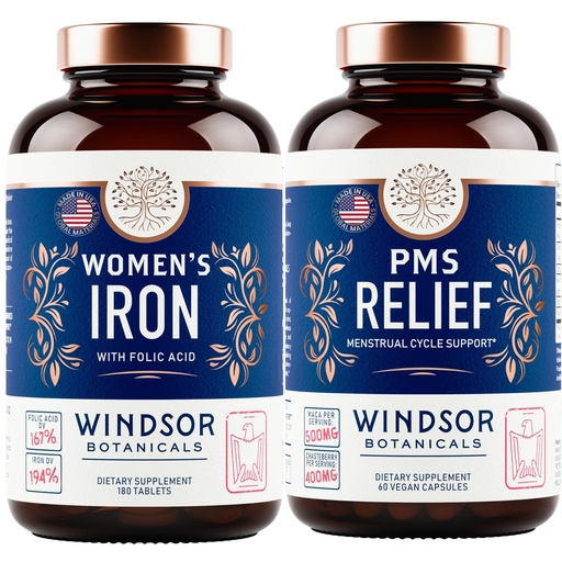 [BRSRMHAFBUHR6E3D] WINDSOR BOTANICALS Iron Supplement and PMS Relief Bundle for Women