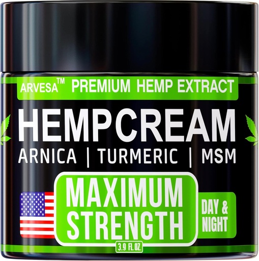 [BRSRMFAPDEIR4HLL] Hemp Cream - Maximum Strength - Natural Hemp Oil Extract Gel Rub with MSM - Glucosamine - Arnica - Turmeric - Maximum Strength - Formulated in USA - 3.9 oz