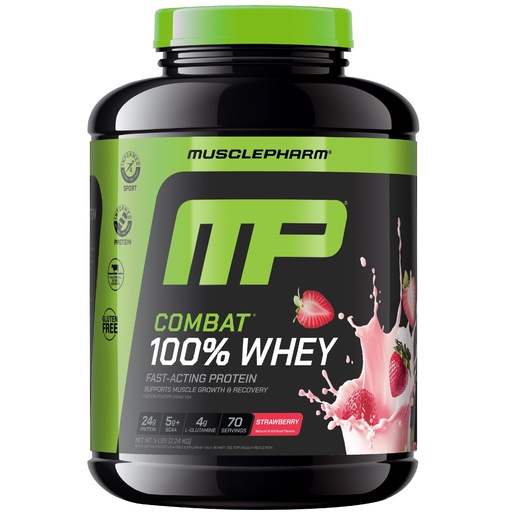 [BRSROGAODIPQID3D] MusclePharm Combat 100% Whey Protein Powder, Strawberry Cream Flavor, Fast Recovery & Muscle Gain with Whey Protein Isolate, High Protein Powder for Women & Men, Gluten Free, 5 lb, 70 Servings