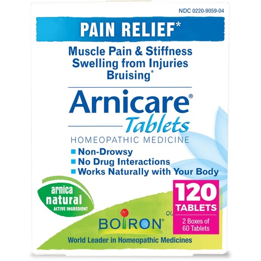 [BRSWYFQYB56BU3DJ] Boiron Arnicare Tablets for Pain Relief from Muscle Pain, Joint Soreness, Swelling from Injury or Bruises - 120 Count (2 Pack of 60)