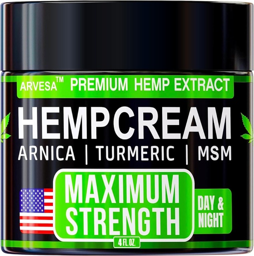 [BRSROBQCDIAQGDTA] Hemp Cream Maximum Strength with Glucosamine, Arnica, Turmeric, MSM - Natural Hemp Oil Gel Rub - Fast Absorption, Non-Greasy - Advanced Formula - Formulated in USA - Menthol Scent - 4 Fl Oz