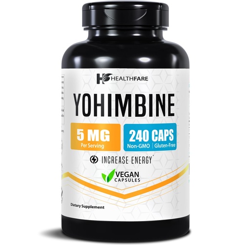 [BRSRGFARCAORSG3L] Healthfare Yohimbine HCL 5mg | 240 Vegan Capsules | Maximum Strength Formula | Vegan, Non-GMO, Gluten-Free | Made in the USA