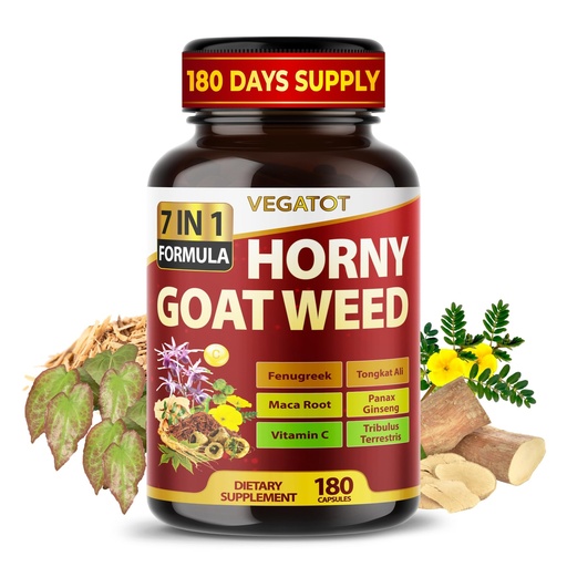 [BRSW2CALAAFB4EL5] Horny Goat Weed 600 mg with Yohimbine, Tongkat Ali, Maca, Tribulus & Panax Ginseng – 8-in-1 Strength & Vitality Support – 180 Capsules – Vegatot – Gluten-Free, Lab Verified