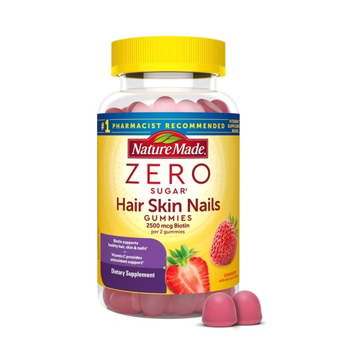 [BRSRABALBEFQOHTP] Nature Made Zero Sugar Hair Skin Nails Gummies, Biotin 2500 mcg per Serving, 120 Sugar Free Gummies, 60 Day Supply