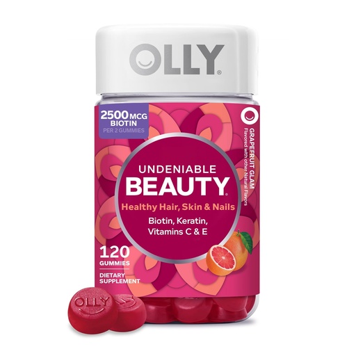 [BRSREZQQDIDROELZ] OLLY Hair Skin and Nails Gummies - Undeniable Beauty with Biotin 2500mcg Per 2 Gummies, Keratin & Vitamin C - Supports Healthy Hair, Skin, & Nails - Grapefruit Flavor - 120 Count