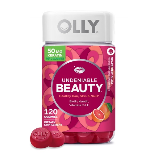 [BRSREZQQDIDROELZ] OLLY Hair Skin and Nails Gummies - Undeniable Beauty with Biotin 2500mcg Per 2 Gummies, Keratin & Vitamin C - Supports Healthy Hair, Skin, & Nails - Grapefruit Flavor - 120 Count