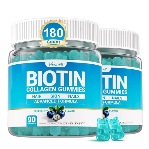 [BRSRGZQYCMJQE3A2] Biotin Gummies 10,000mcg with Collagen - 23-in-1 Hair Growth Gummies for Women & Men - Hair Skin and Nails Gummies with Keratin & Saw Palmetto - Sugar Free Non-GMO, Blueberry, 180 Count