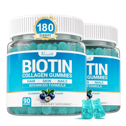 [BRSRGZQYCMJQE3A2] Biotin Gummies 15,000 mcg with Collagen & Keratin – 13-in-1 Hair Skin & Nails Gummies for Women & Men, Hair Growth, Sugar Free Non-GMO, Blueberry, 180 Count