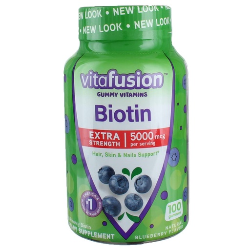 [BRSWG2QQAR7B63YU] VitaFusion Biotin 5000 mcg Dietary Supplement Gummies Extra Strength Natural Blueberry Flavor - 100 ct, Pack of 3