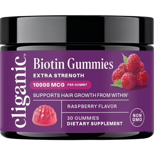 [BRSRGAAKCV7R6CD3] Cliganic Biotin Gummies Extra Strength – 10,000 mcg Biotin per Gummy, Raspberry Flavored Supplement for Men & Women, Non-GMO, Supports Hair Growth and Strong, Healthy Hair, Nails & Skin, 30 Count