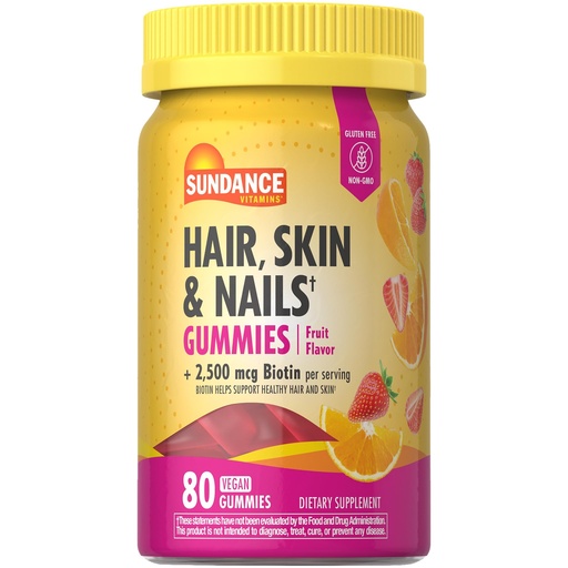 [BRSW2CT2ABYWGADP] Sundance Hair, Skin, and Nails Gummies with Biotin | 2500 mcg | 80 Count | Fruit Flavor Vitamin | Vegan, Non-GMO & Gluten Free Supplement