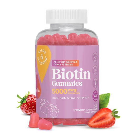 [BRSWIAINA4MGO2I7] 21st Century Kalos and Splendor Biotin 5000 mcg Gummies, Strawberry, 120 Count