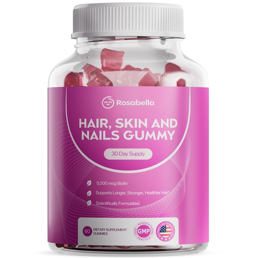 [BRSRAAYZDMNQKDTH] Rosabella Hair Growth Gummies for Women & Men – Vegan Hair Gummies with 5000mcg Biotin – Hair Vitamins for Strong, Healthy-Looking Hair – Gummy Biotin Supplement – 60 Count