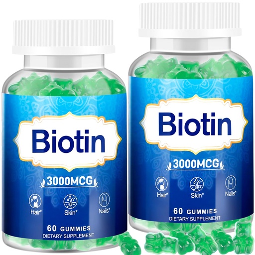 [BRSREGAQOEPQEGTB] Hair Skin and Nails Gummies, 2 Pack High Potency Hair Vitamin for Women, Men & Kids, Vitamin D & E,B16,B12, Biotin Gummies for Hair Growth, Skin, and Stronger Nails, Lime Flavor, 120 Count