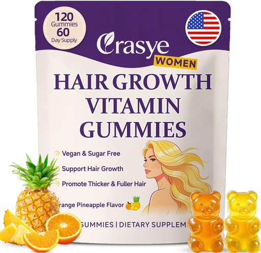 [BRSRGEA2BV7BQCQY] Hair Growth Multivitamins Gummies Sugar Free Biotin Gummies 10000mcg with Collagen, Keratin, Silicon, MSM & Omega-3 Vegan Hair Growth Supplement for Women - 120 Gummies - 60 Servings