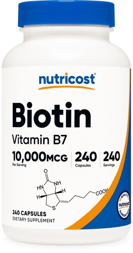 [BRSWKEYEBEFBYGYV] Nutricost Biotin (Vitamin B7) 10,000mcg (10mg) Vitamin Supplement, 240 Capsules - Vegetarian, Gluten Free, Quick Release, Non-GMO
