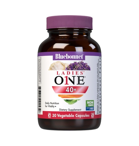 [BRSW2GIHDMFRME35] Bluebonnet Nutrition Ladies’ ONE 40+ Whole Food-Bed Multiple, Women Multivitamin for Women 40+, Soy-Free, Non-GMO, Gluten Free, 30 Vegetable Capsules, 30 Servings