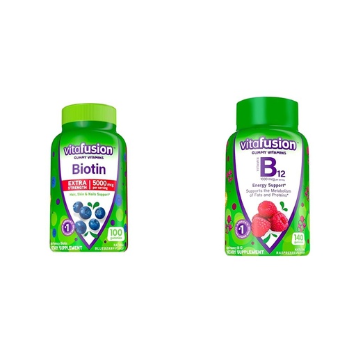 [BRSRAY33CIIWEF3O] Vitafusion Extra Strength 5,000 mcg Biotin and 1,000 mcg B12 Gummy Vitamins, America's Number 1 Gummy Vitamin Brand, 50 and 70 Day Supply