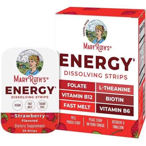 [BRSRAAIQOAORQH3L] MaryRuth's Energy Dissolving Strips | B Vitamin Complex | Energy Metabolism | Vitamin B12 | Green Coffee Seed Extract | L Theanine | Strawberry Flavor | Vegan | Sugar Free | Gluten Free | 30 Count
