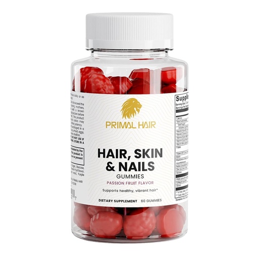 [BRSRGAIBOACAA232] Hair, Skin and Nails Gummies with Biotin & Collagen - Vitamins A, C, D, E & Zinc - Passion Fruit Flavor - Supports Natural Glow & Healthy Growth - 60ct