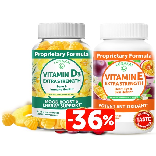 [BRSW2HALBV5QM3YU] Lunakai Vitamin D3 and Vitamin E Gummies Bundle - Immunity, Bone and Mood Support Gummy - 250 mg 1000 iu Natural VIT E Plus C Supplements