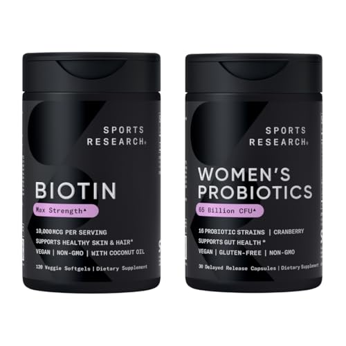 [BRSREEL7CADRQGT2] Sports Research® Beauty from Within Pack - Biotin 10,000mcg with Organic Coconut Oil + Daily Women's Probiotics 65 Billion CFU