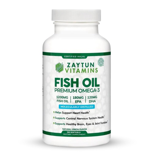 [BRSWYAD2OF6R6DTV] Zaytun Halal Fish Oil 1200mg Omega-3, Premium EPA/DHA, One Per Day, Daily Wellness Support, 4 Months Supply, Lemon Flavor, Keto Friendly, Gluten Free