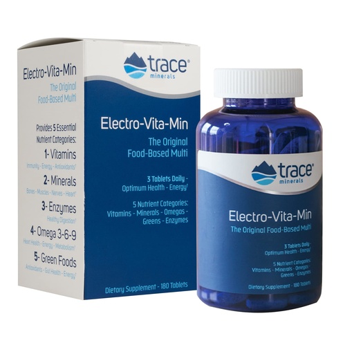 [BRSWIYYMDMDRWYI7] Trace Minerals | Electro-Vita-Min the Original Food-Based Multi | Vitamins, Minerals, Omega 3-6-9, Green Foods, Enzymes | 180 Tablets 3 tabs per serving